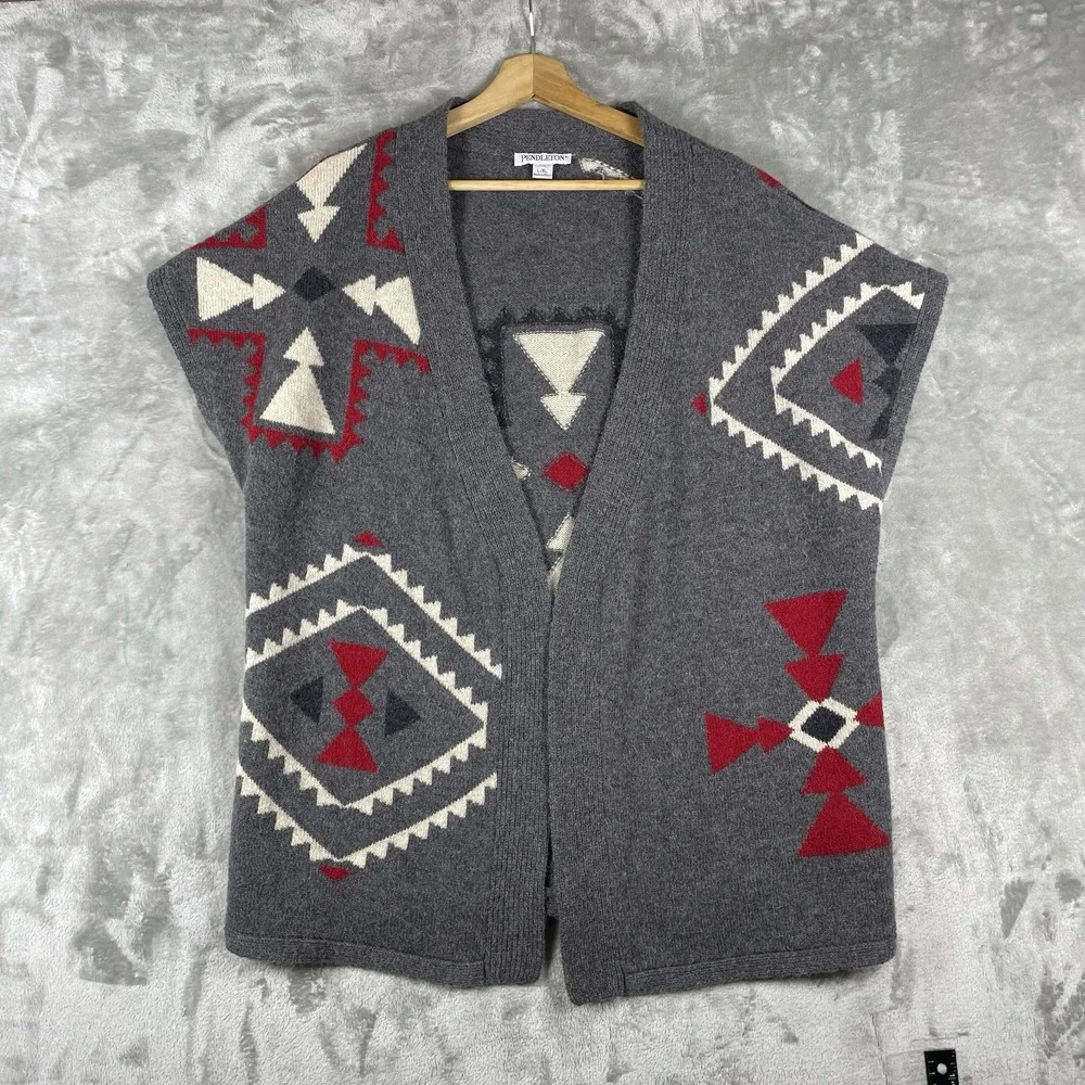 Vintage Pendlton Wool Aztec Shawl Vest Desert Southwest Navajo Sweater L/XL